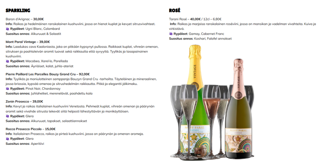 kuohuviinit ja roset